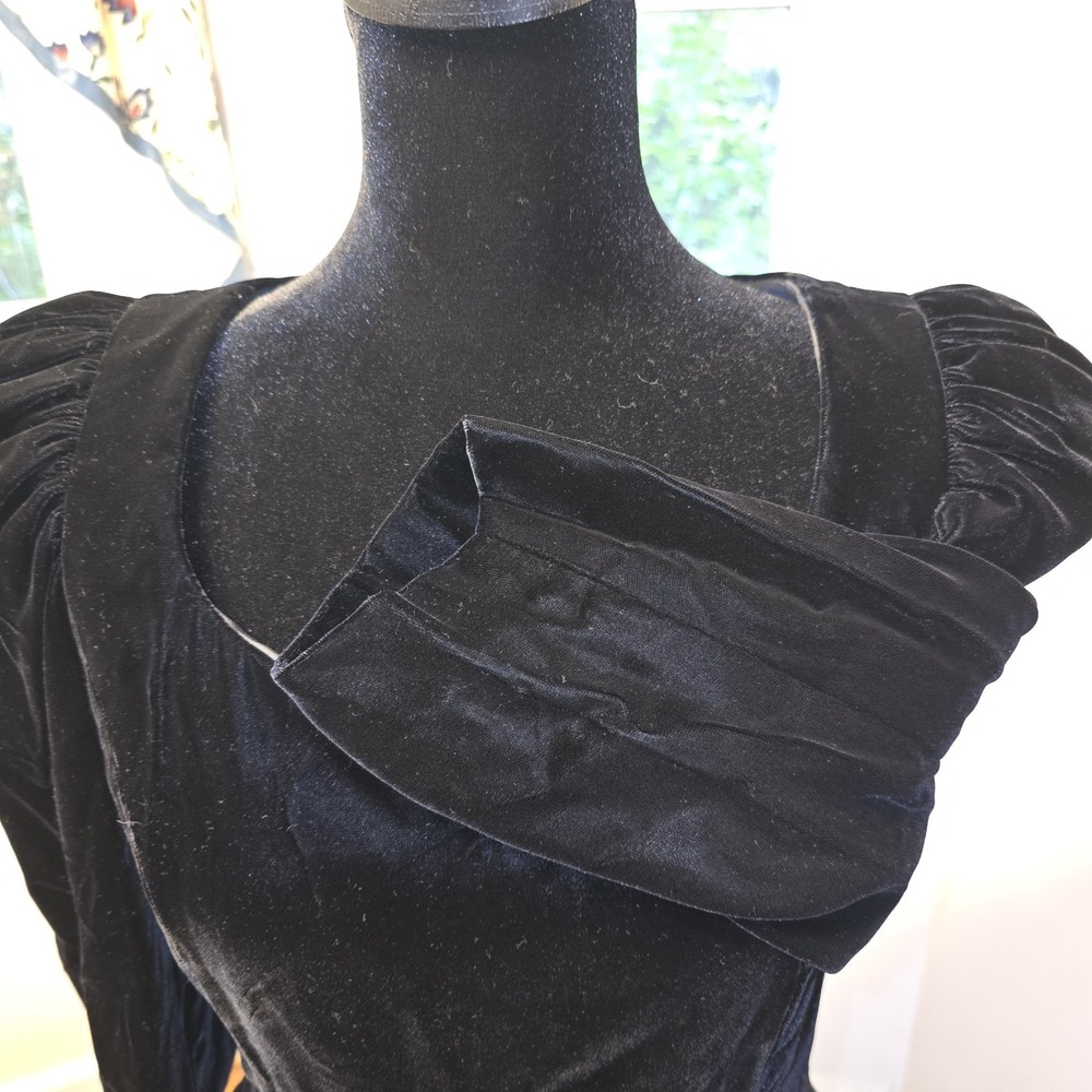 Vintage Jessica McClintock Gunne Sax Velvet Taffeta Puffed Sleeve Dress Sz 4 80s - Picture 3 of 6